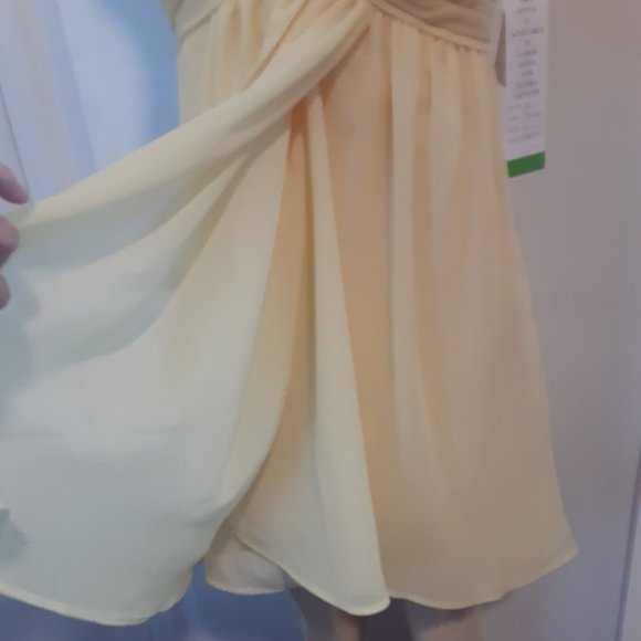 Bill Levkoff  Butter or Canary Yellow Chiffon One Shoulder Faux Wrap Sho… - Picture 6 of 16